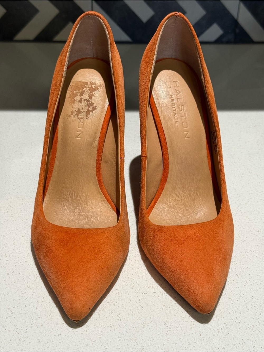 Halston Heritage Suede Pointed-Toe Pumps in Burnt Orange